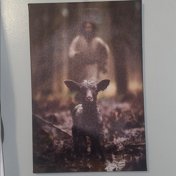Jesus saving the lost black sheep in Rain Canvas Art 
18 X 23 - Picture 6 of 8